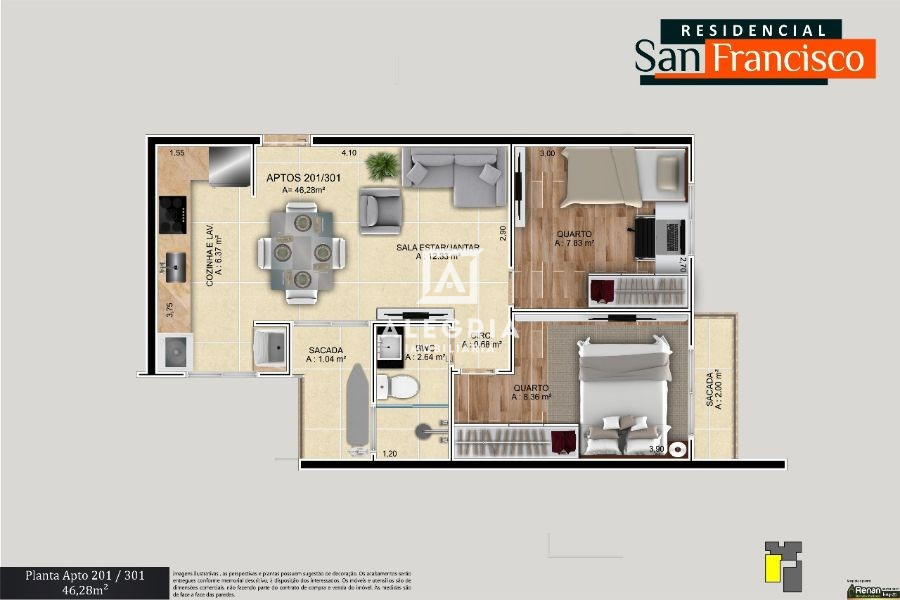 Apartamento 2 Dormitórios no Boneca do iguaçu em São José dos Pinhais