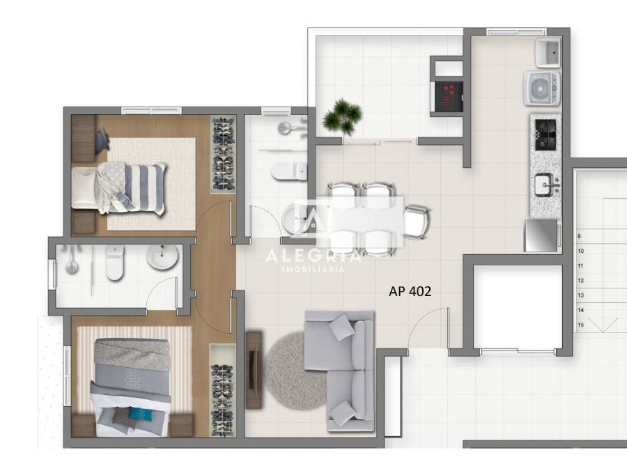 Apartamento 2 Quartos Sendo 1 Suíte  Com Elevador em São José dos Pinhais