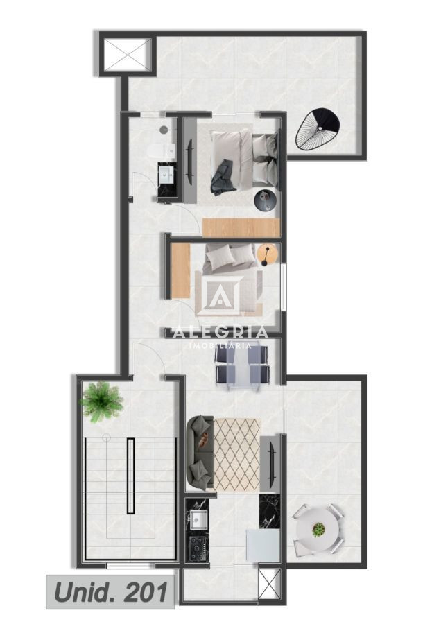 Lindo Apartamento de 02 Quartos Com dois Terraços no Afonso Pena em São José dos Pinhais