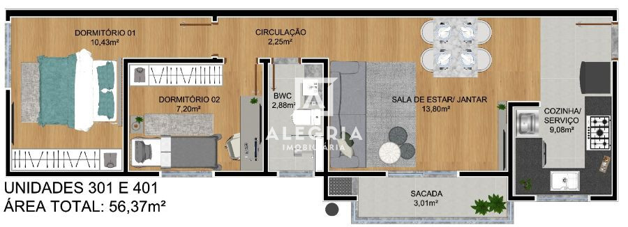 Lindo Apartamento no bairro Parque da Fonte em São José dos Pinhais