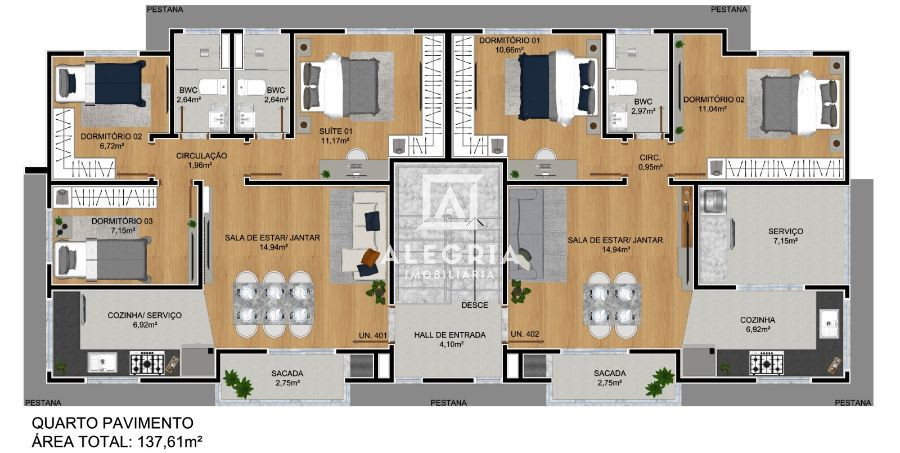APARTAMENTOS DE 3 DORMITÓRIOS SENDO 01 SUITE À VENDA! em São José dos Pinhais