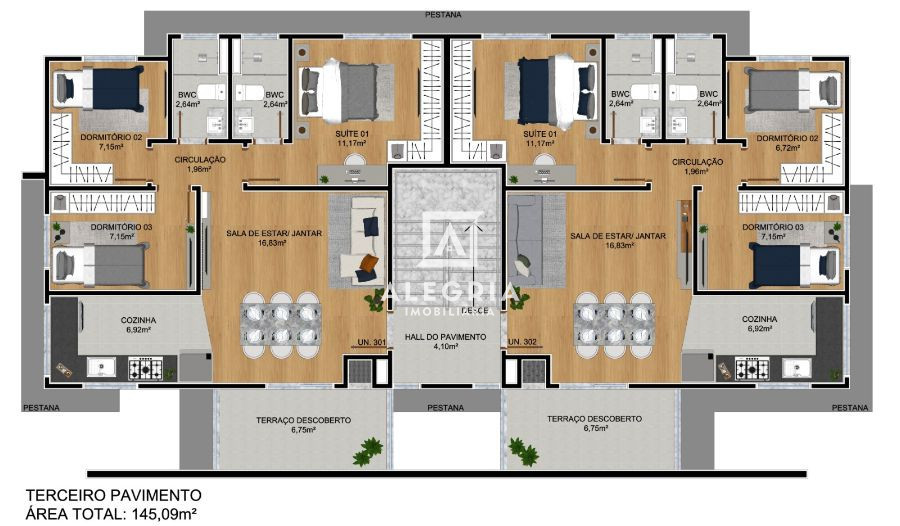 APARTAMENTOS DE 3 DORMITÓRIOS SENDO 01 SUITE À VENDA! em São José dos Pinhais