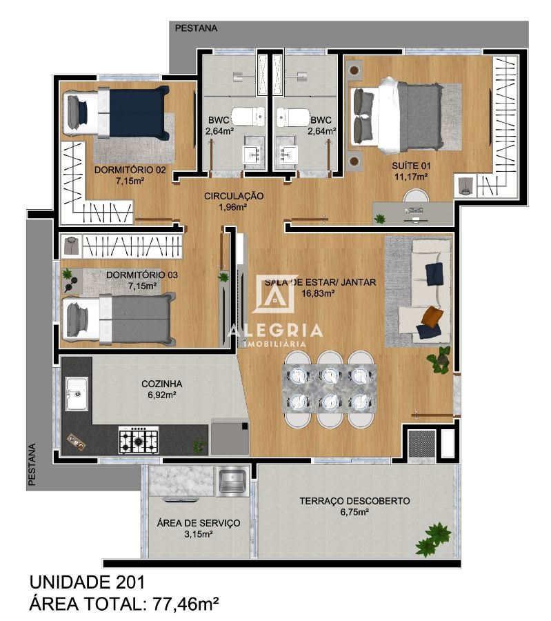 APARTAMENTOS DE 3 DORMITÓRIOS SENDO 01 SUITE À VENDA! em São José dos Pinhais