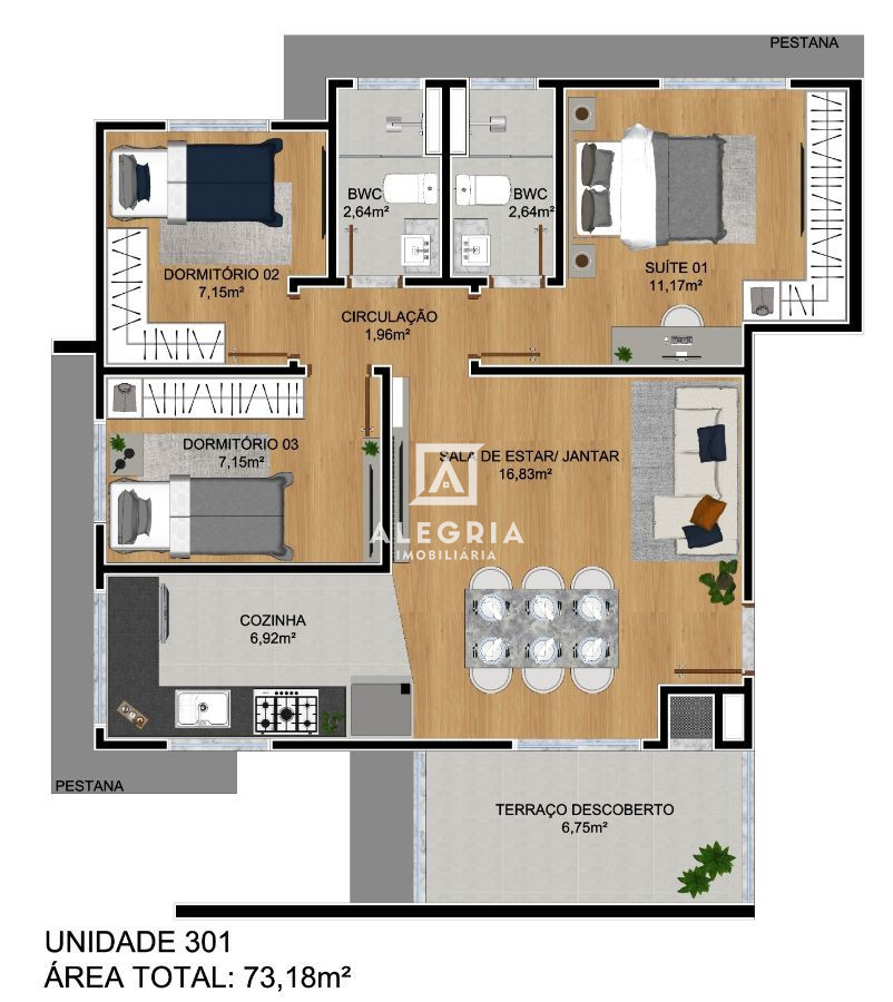 APARTAMENTOS DE 3 DORMITÓRIOS SENDO 01 SUITE À VENDA! em São José dos Pinhais