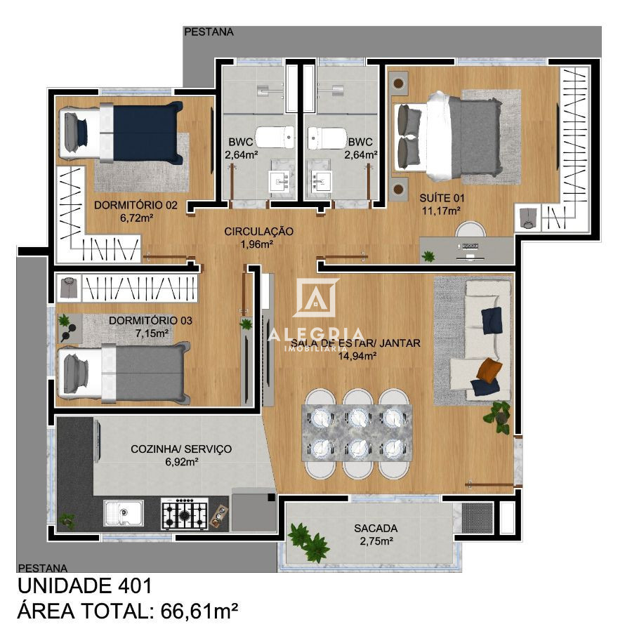 APARTAMENTOS DE 3 DORMITÓRIOS SENDO 01 SUITE À VENDA! em São José dos Pinhais