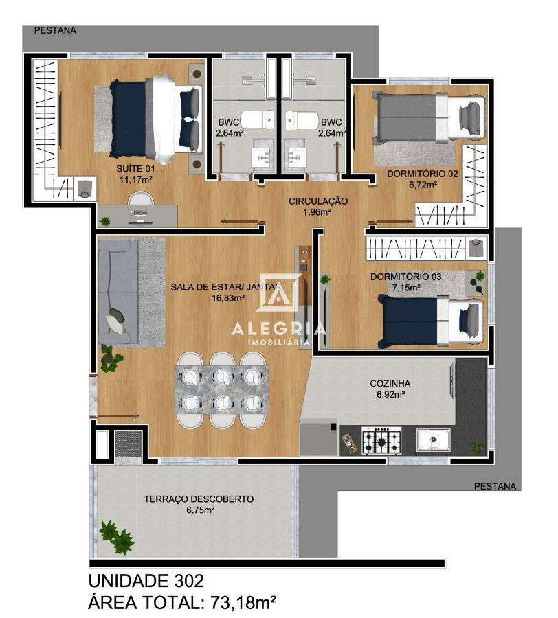 APARTAMENTOS DE 3 DORMITÓRIOS SENDO 01 SUITE À VENDA! em São José dos Pinhais