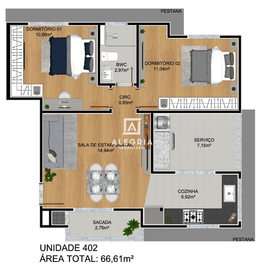 APARTAMENTOS DE 3 DORMITÓRIOS SENDO 01 SUITE À VENDA! em São José dos Pinhais