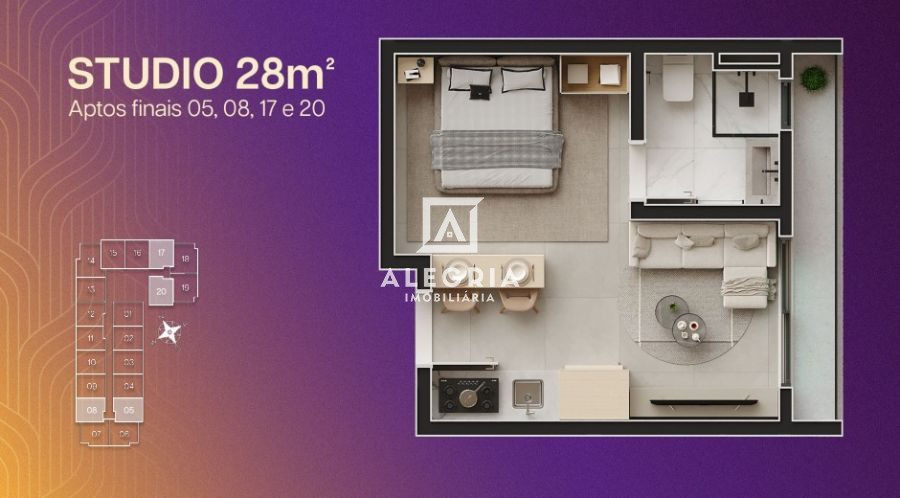 Belíssimos Studios no centro em São José dos Pinhais