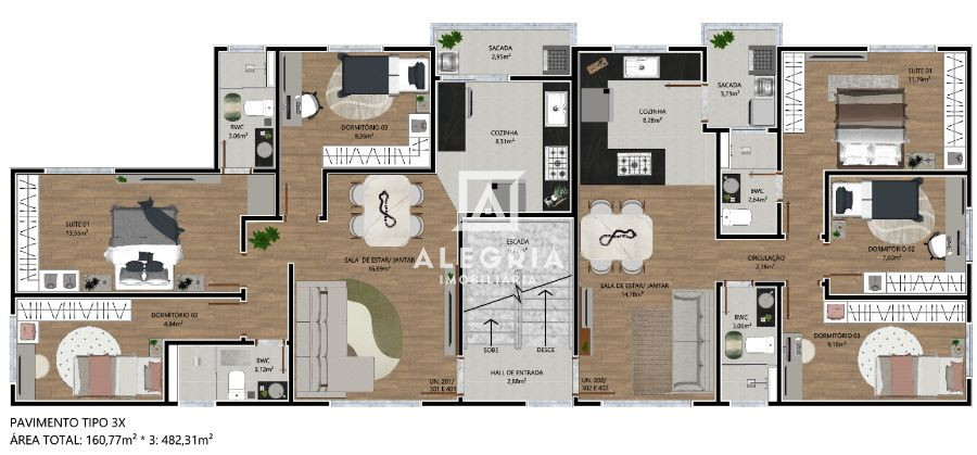 Lindo Apartamento no bairro Cidade Jardim em São José dos Pinhais