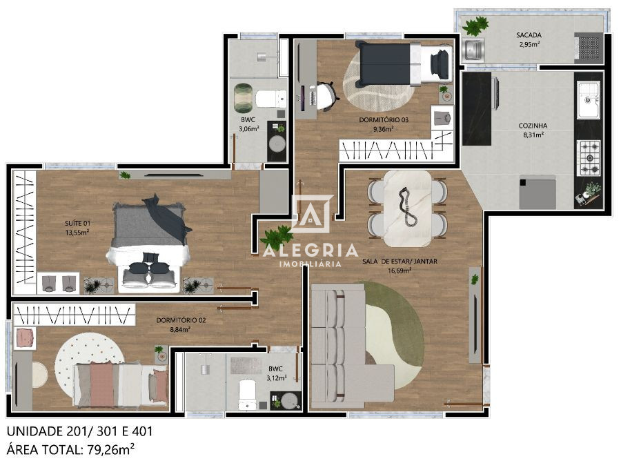 Lindo Apartamento no bairro Cidade Jardim em São José dos Pinhais