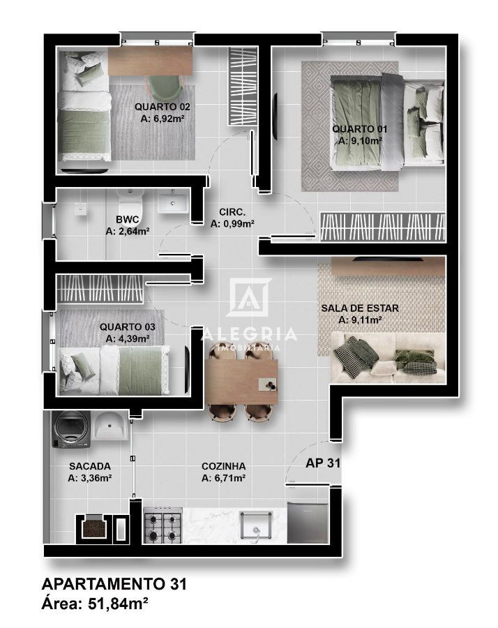 Lindo Apartamento no bairro Parque da Fonte em São José dos Pinhais